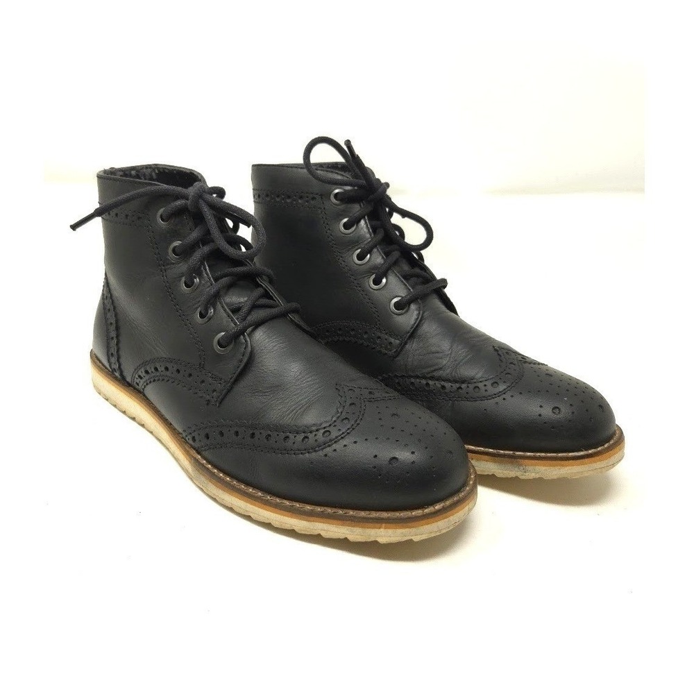 Crevo Men's Boardwalk Leather Ankle Boots Black‎ Lace-Up Size 9.5